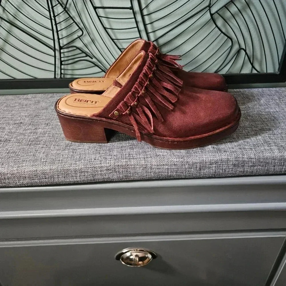 Born | Harmony Distressed Rust Leather with Fringes  Boho Mules Clogs - Size 11M - Picture 3 of 9